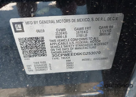 2019 Chevrolet Silverado 1500 Ltz from USA, damaged, VIN 3GCPWEED6KG253070